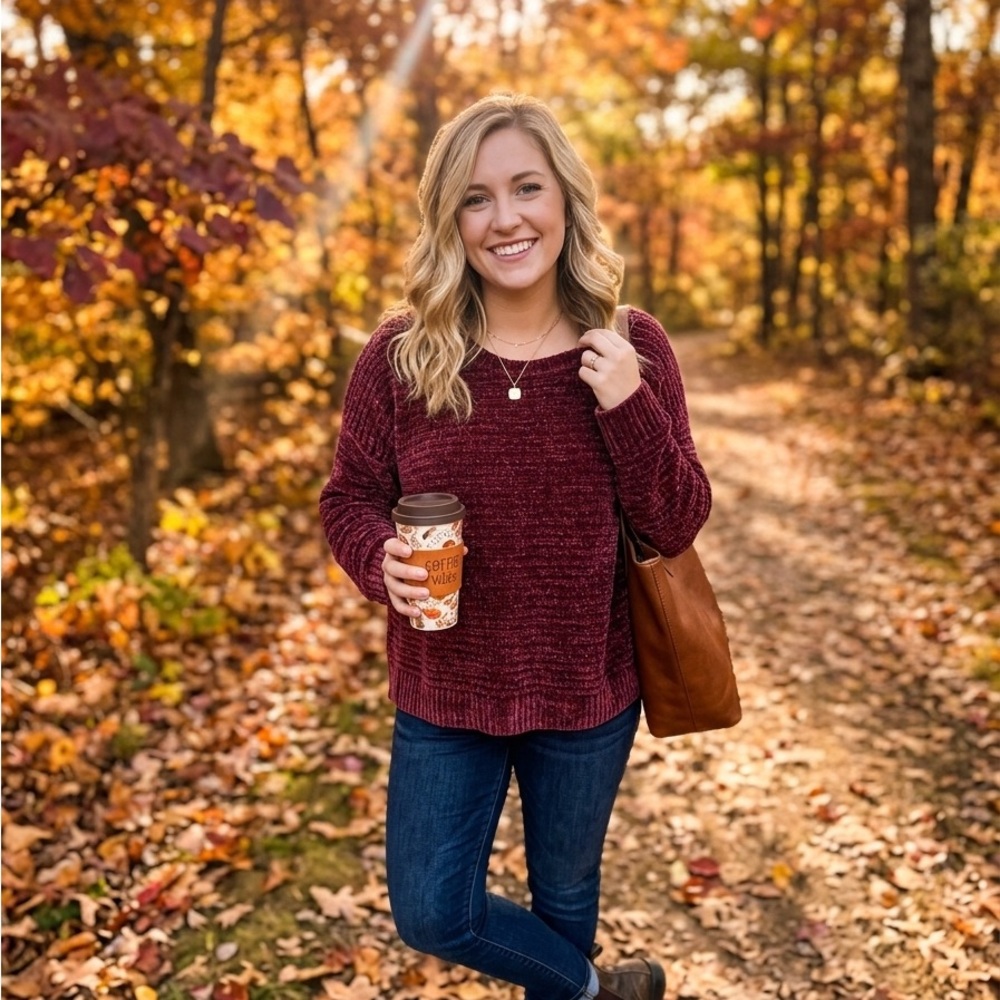Pink Rose Burgundy Chenille Sweater Women’s Large Plus Velvet Knit Pullover